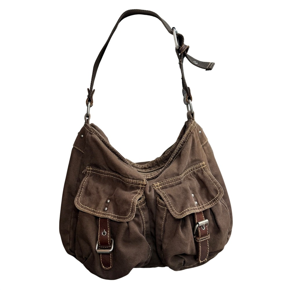 VTG Y2K American Eagle Outfitters Brown Hobo Shoulder Bag Cargo Buckle Pockets